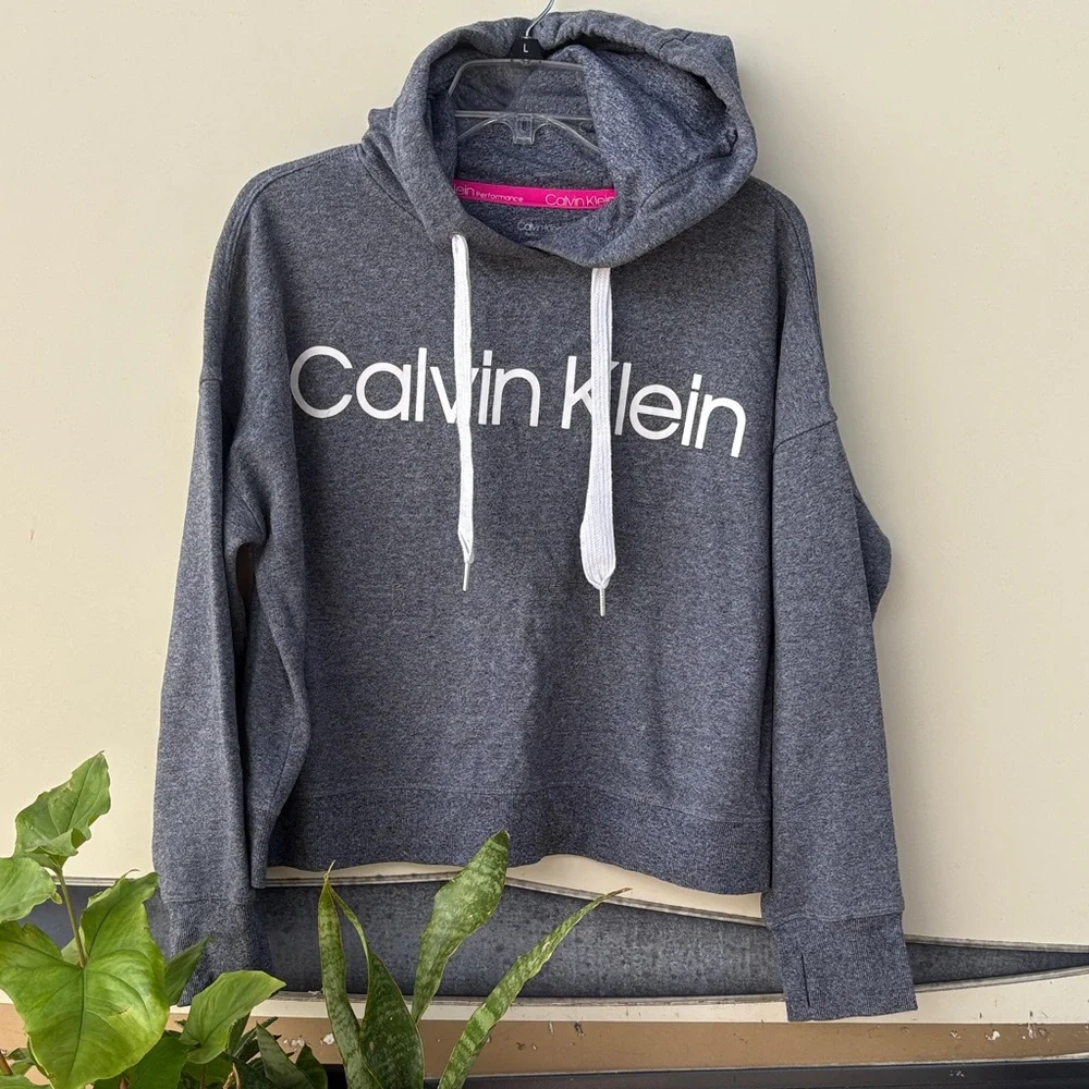 Calvin Klein Charcoal Hoodie with White Accents - Picture 1 of 6